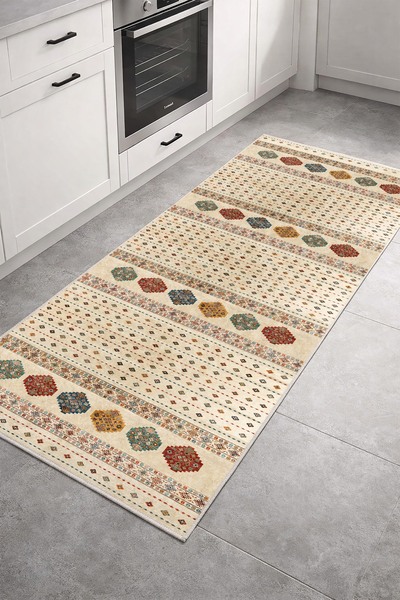 CENTER AVM Renkli Halı Mutfak Halısı Makinede Yıkanabilir Halı Kaymaz Taban Halı