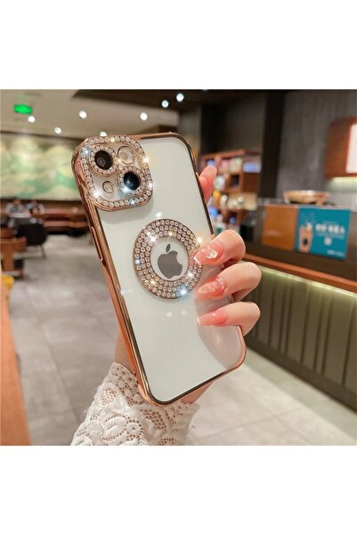 OME حافظة شفافة مفتوحة بشعار حجر الراين متوافقة مع iPhone 16 مع إطار ملون