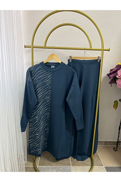 PALME D'OR Women's Silvery Zebra Patterned Knitwear Trouser Set