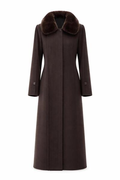 ESİN GİYİM Yakası Çıkarılabilir Kürklü Büyük Beden Kaşe Palto