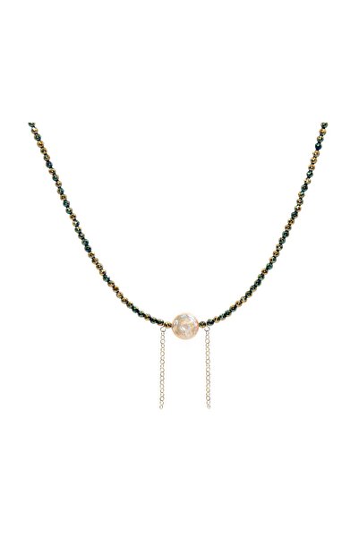 runa Colier cu pietre naturale Hematit electroplacat si perla de cultura baroc