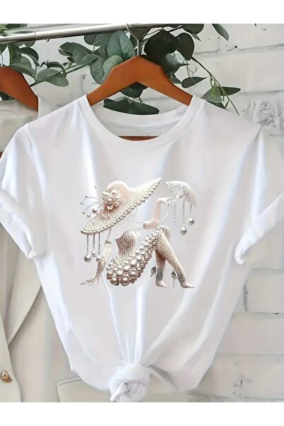 FUFLUNS Women's Printed Oversized Crewneck T-Shirt with Hat