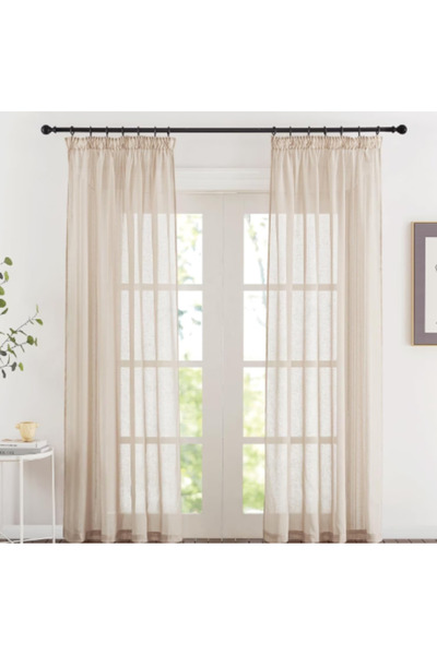 PONY DANCE Set of 2 linen-look curtains 140x220 cm, slightly transparent mate...