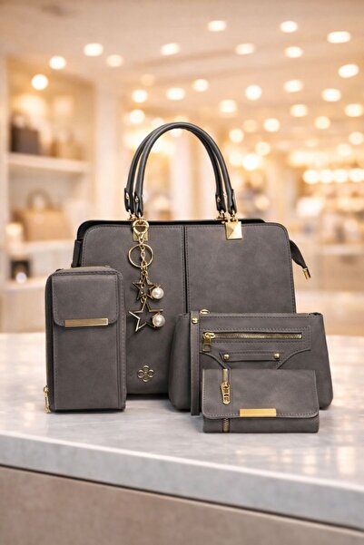 PefyBaby Women's Gray 4-Piece Bag Set, Women's Shoulder and Handbag, Phone Ho...