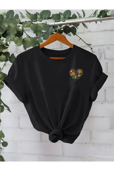 FUFLUNS Μπλουζάκι με στάμπα  "Καρδιά με Λουλούδια ", Υπερμεγέθες, με λαιμόκοψ...