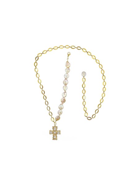 runa Colier perle de cultura baroc si inox placat aur 18k