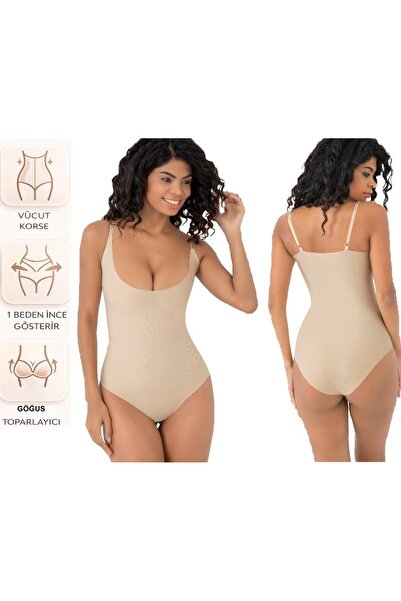 bipamuk Women's Body Corset with Chest Support and Snap Fasteners Laser Cut S...