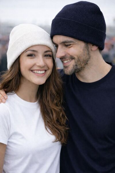 Neden Tekstil Çiftlere Özel 2'li Bere Seti Siyah Beyaz