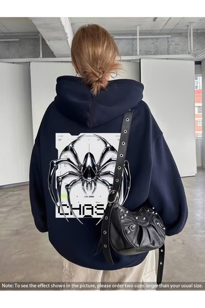 DİVİN Unisix Hoodie Printed Sweat Quality 3 Yarn Fabric Modern Oversized Cut