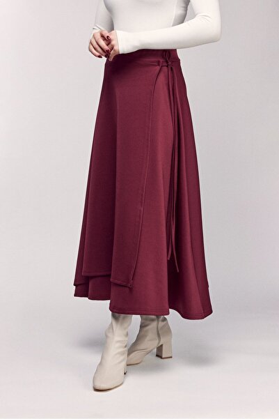 Saade talie înaltă Fusta scuba cu aspect stratificat și șireturi