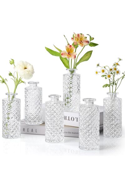 ComSaf Set 6 mini vaze din sticla model diamond vintage, vaze decorative pent...
