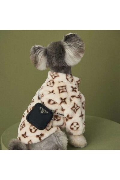 EDA LUXURY BEAUTY سترة شتوية فاخرة مزخرفة للكلاب والقطط من معطف من الفرو الصن...