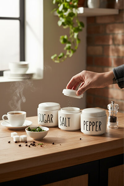 zezedesing Ceramic 3-Piece Spice Jar Set - Stylish Design Sugar & Salt & Pepp...