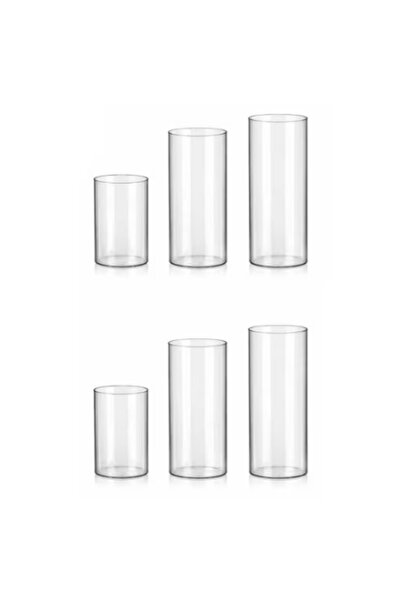 Hewory Set of 6 cylindrical transparent glass vases, 2 sizes, for flowers or ...