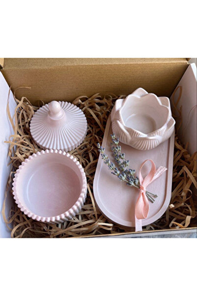 SCA CANDLE Sca Oval Tray + Lotus Flower Candle Holder + Box with Lid Dusty Pink