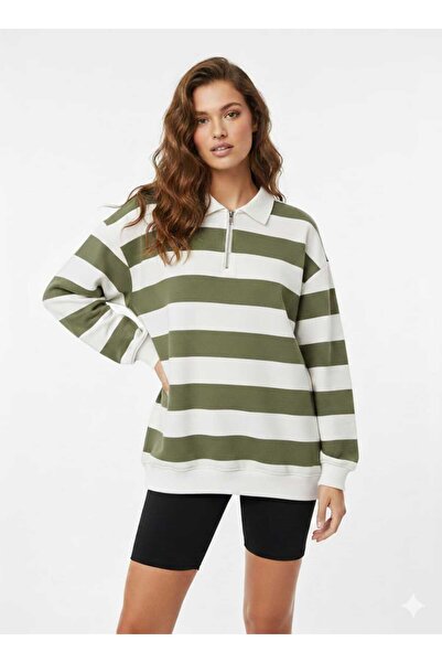 kikiriktekstil Γυναικείο φούτερ με φερμουάρ σε λαιμόκοψη πόλο, πράσινο, χοντρ...