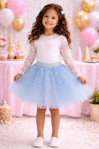 Fairystory New Season Girl's Blue Tutu Skirt – Glitter Tulle
