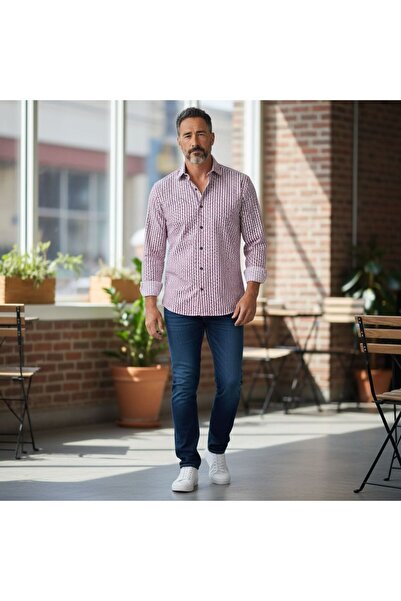 GÖMLEK GALERİSİ Slim Fit Digital Printing Long Sleeve Sports Men's Shirt