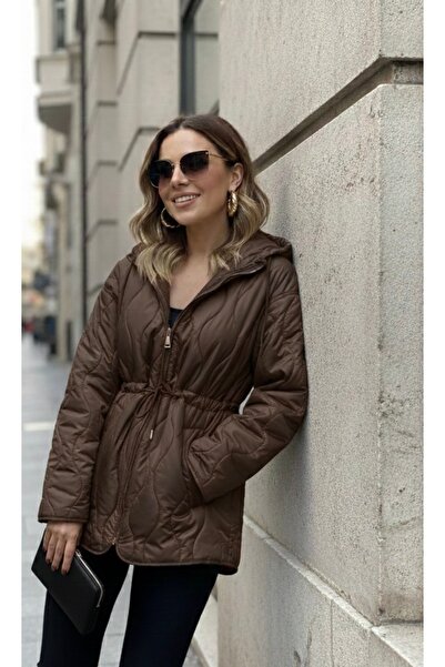 Ranivaboutique Belden Bağlama Kapüşonlu Kadın Kapitone Ceket