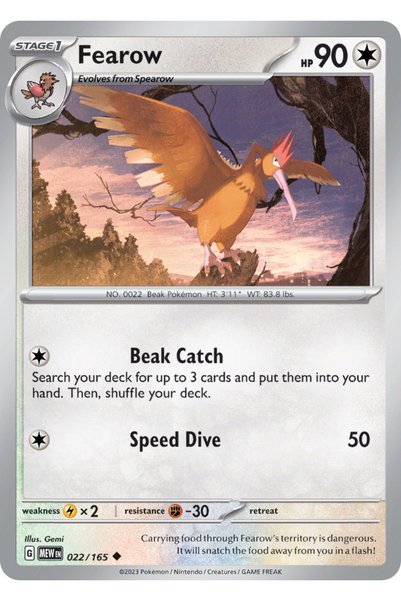 Pokemon TCG Fearow 22/165 Uncommon Lisanslı Oyun Kartı (SV151)