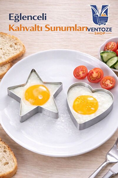 Ventoze Kalp ve Yıldız Şekilli Yumurta Krep Kalıbı | Isıya Dayanıklı 2'Li Oml...