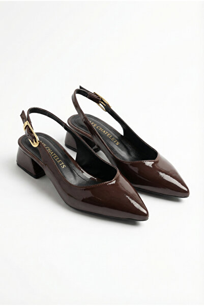 Les Chatelets Pantofi slingback cu toc mic pentru femei, din piele lacuită ma...