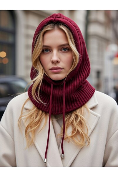 B2K FASHION Burgundy Thessaloniki Knitted Tricot Balaklava Beanie Hat Neck Co...