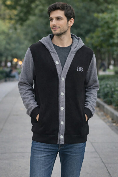 MASTIFF سترة رجالية مزدوجة اللون بأزرار بغطاء رأس