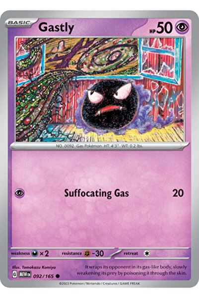 Pokemon TCG Gastly 92/165 Common Licensed Game Card (Sv151)