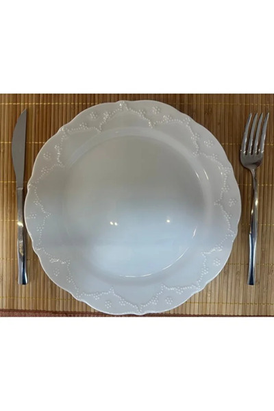 Porland Porselen Queen Beyaz 25 Cm 6lı Düz Servis Tabağı Sunum Tabağı (6 ADET)