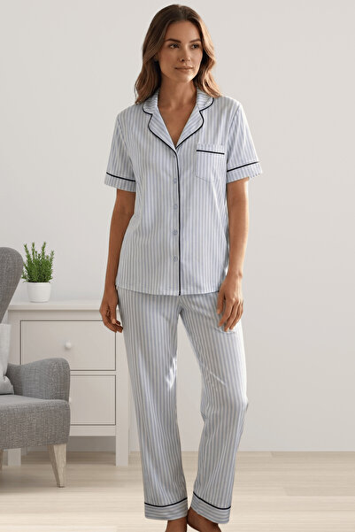 by İGP Front Buttoned Short Sleeve Cotton Women's Pajama Set