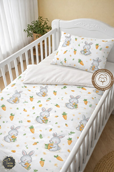 Talia Home Cute Rabbit Carrot Patterned 100% Cotton Organic Crib Bedding Set ...