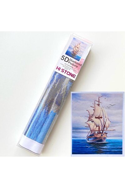 NT Boncuklu Taşlı Pano Mozaik Elmas Goblen Diamond Tablo 40x 50 Cm Yelkenli