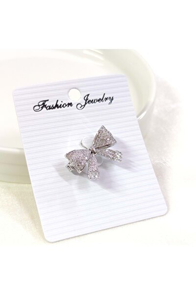 Güler Yüzlü Silver TAŞLI MİNİ FİYONK BROŞ - BEYAZ