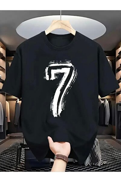 FUFLUNS تي شيرت كبير الحجم بياقة دائرية مطبوع عليه YEDİ 7