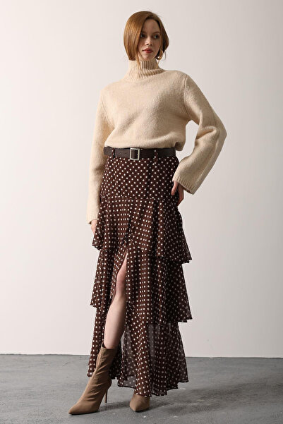 Sorridi Slit Chiffon Trend Skirt with Belt and Ruffles