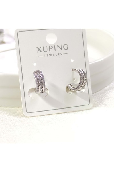 Güler Yüzlü Silver أقراط XUPING بحجر حلقي 10 ملم باللون الأبيض