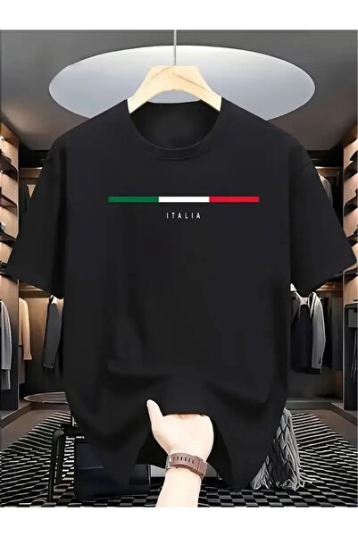 FUFLUNS تي شيرت بياقة دائرية كبيرة الحجم مطبوع عليه ITALIA