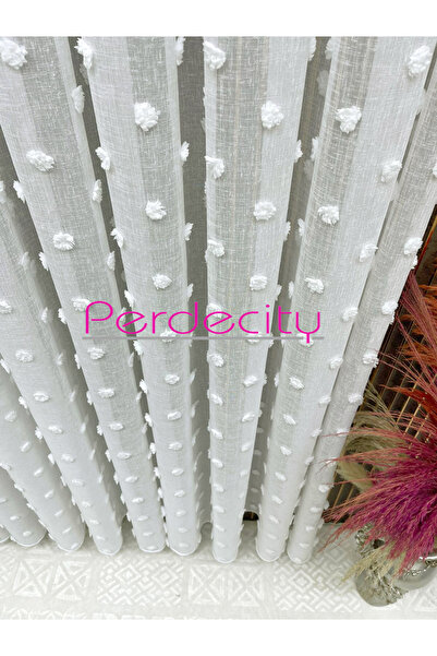 PERDECITY Bohem Tarzı Lüx Puffy Ponpon Tül Perde 1x2.5 Sık Pile Her Odaya Uygun Ütü İstemez. 30x28 ölçü numune kumaştır
