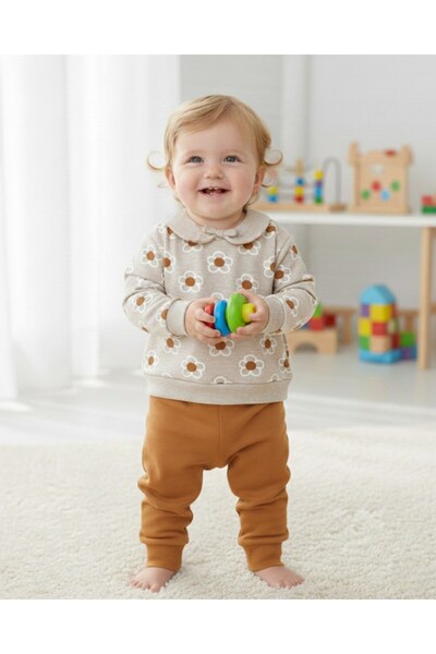 Egelite طقم بناتي مكون من قطعتين من Flower مطبوع، مكون من قطعتين بتفاصيل ياقة...