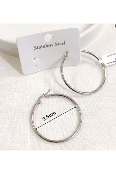 Güler Yüzlü Silver حلق دائري مسطح من الفولاذ مقاس 35 ملم - أبيض