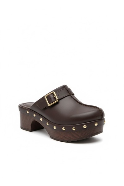 HVZ Exclusive Brown Handmade Clog Slippers with Staple Trok Detail Comfortabl...