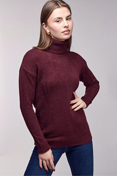 Saade Burgundy Turtleneck Oversize Knitwear Sweater