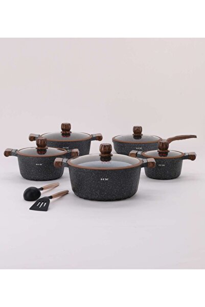 aljahwari 12-piece granite cookware set with glass lid