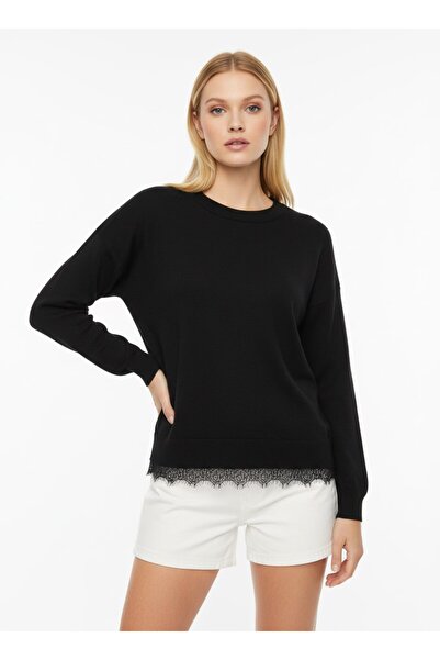 mysimy Crew Neck Lace Detailed Women's Knit Sweater