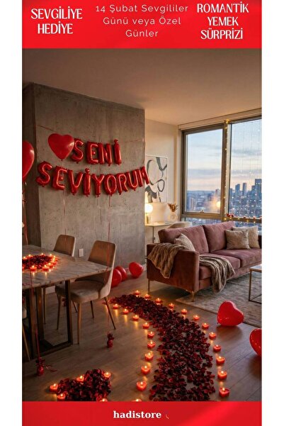 hadistore Kalpli Balon Mum Romantik Yemek Süsü Seti | Sevgililer Günü, Yıl Dö...