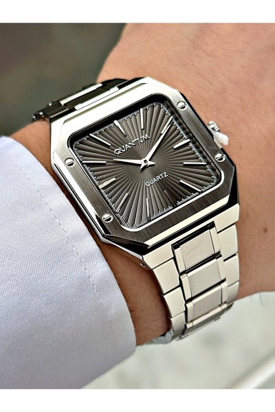 Quantum Special Design Silver-Black Color Steel Band Steel Case Men's Wristwa...