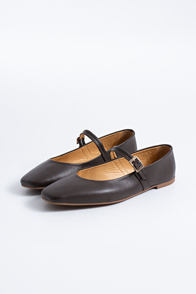 Himushe Genuine Leather Blunt Toe Scarf-Adorned Women's Ballet Flats Brown Le...