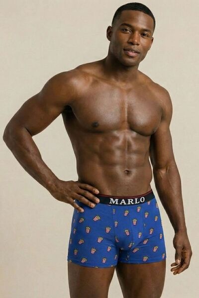 marlo Blue Ball Patterned Men's Boxer Cotton Stretch Fabric Belted Comfortabl...