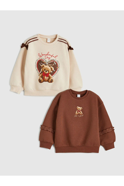 LC Waikiki LCW Kids Розова мечешка блуза с принт за момичета, 2 броя в пакет